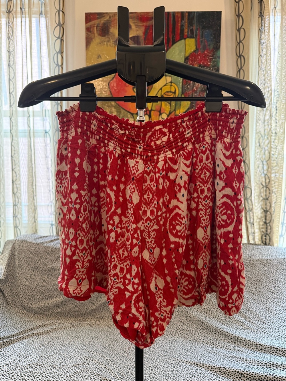 Red and Cream Flowy Shorts by Knox Rose